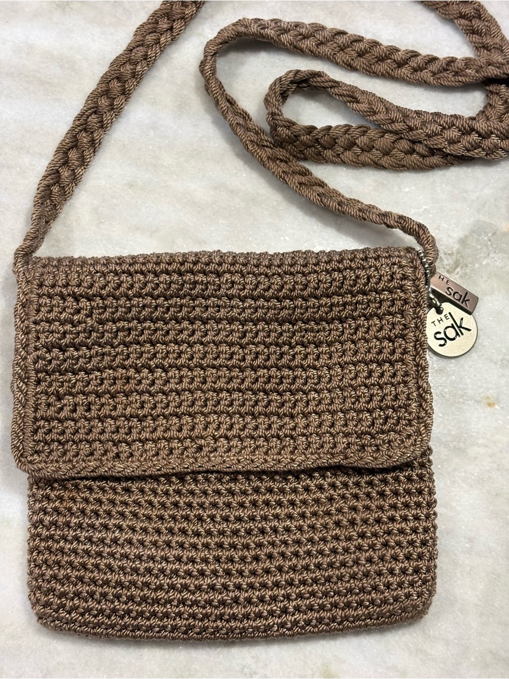 The sak Handwoven Brown Crochet Crossbody shoulder bag